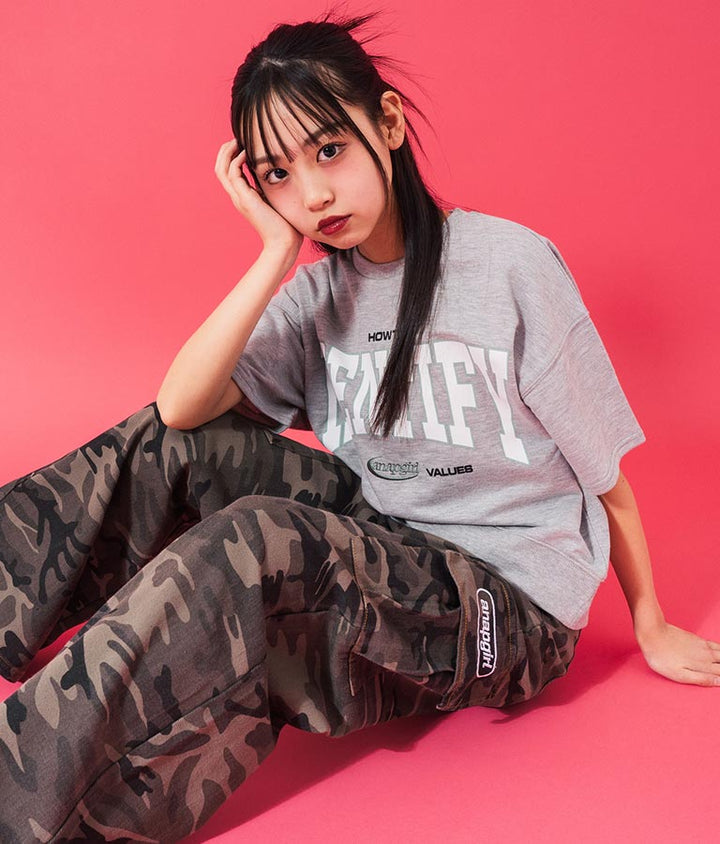 カレッジ プリント ミニ 裏毛 クロップド Tシャツ 913-7641