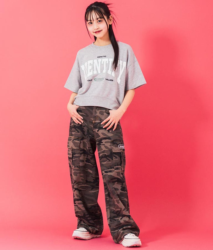 カレッジ プリント ミニ 裏毛 クロップド Tシャツ 913-7641