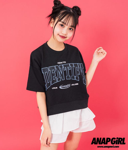 カレッジ プリント ミニ 裏毛 クロップド Tシャツ 913-7641