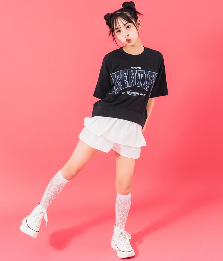 カレッジ プリント ミニ 裏毛 クロップド Tシャツ 913-7641
