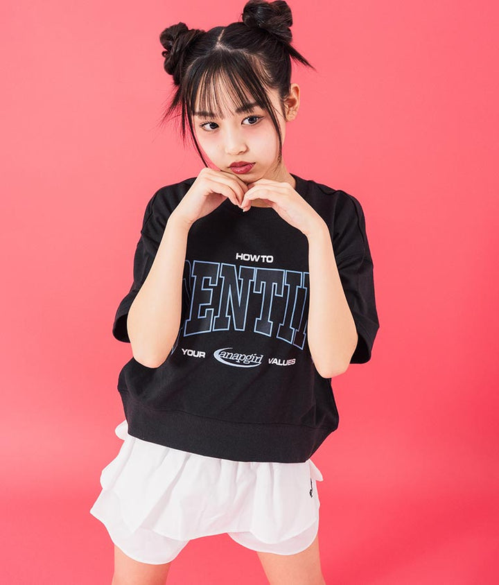 カレッジ プリント ミニ 裏毛 クロップド Tシャツ 913-7641