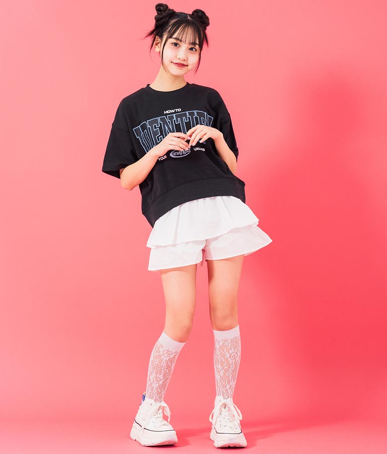 カレッジ プリント ミニ 裏毛 クロップド Tシャツ 913-7641