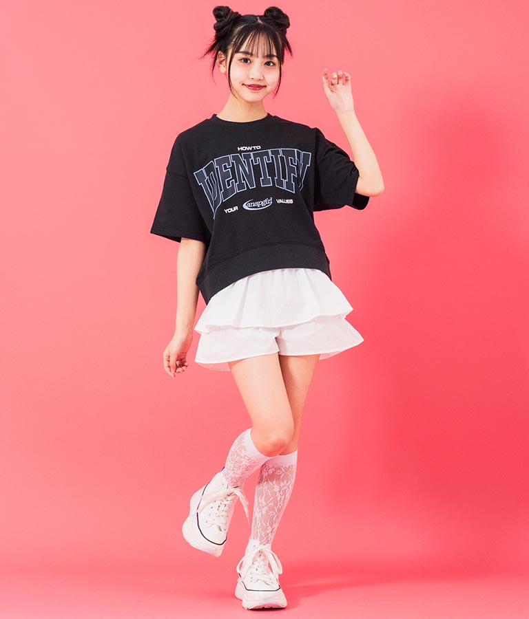カレッジ プリント ミニ 裏毛 クロップド Tシャツ 913-7641