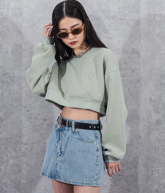 ロゴ 刺繍 クロップド スウェット トップス 153-5650