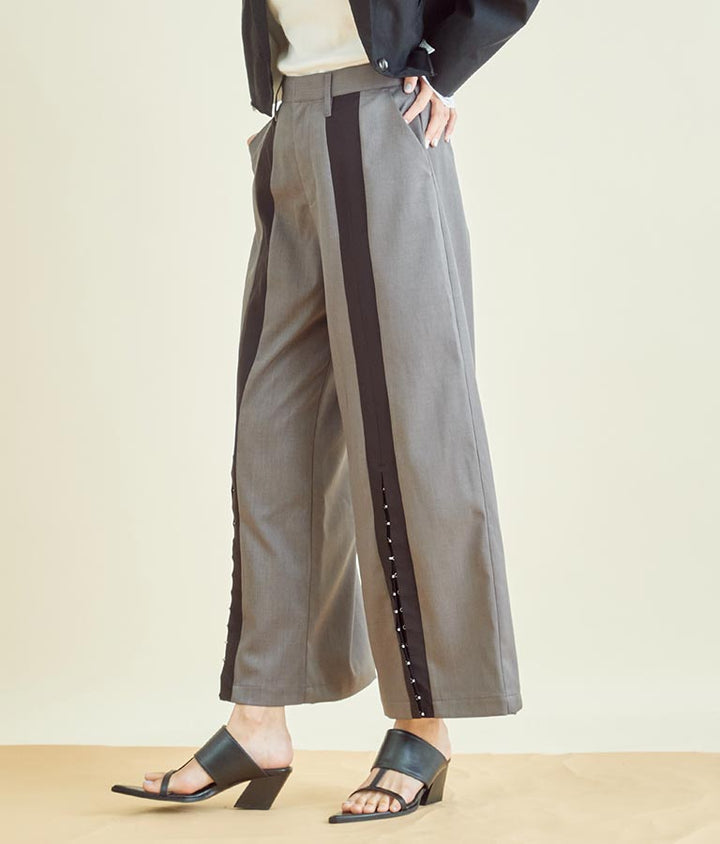 センター ライン ホック デザイン スリット パンツ 362-9614