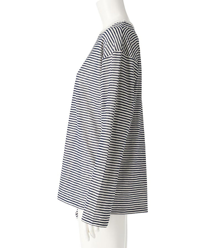 シアー カラー ボーダー ロングスリーブ カットソー 長袖 Tシャツ 853-5933