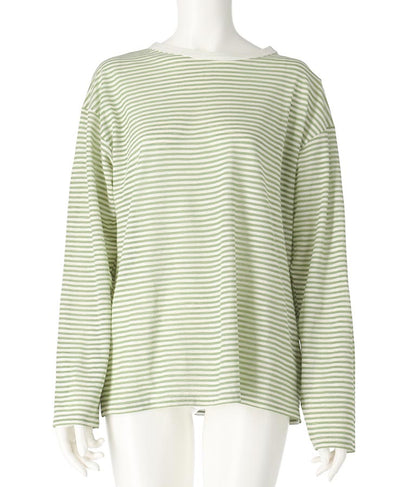 シアー カラー ボーダー ロングスリーブ カットソー 長袖 Tシャツ 853-5933