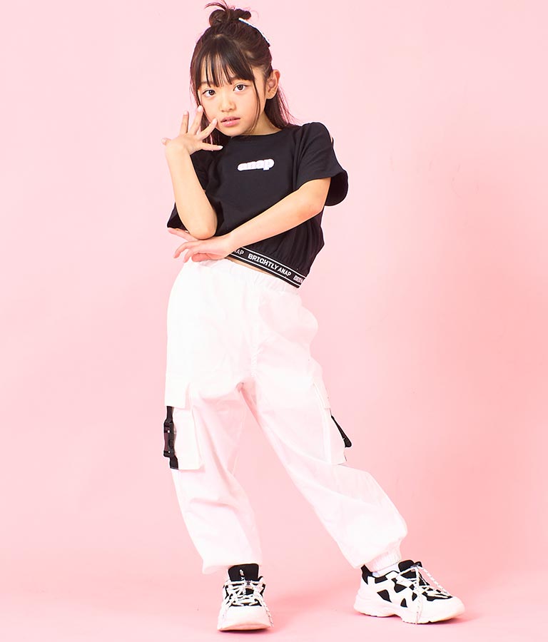 肩アキ ウエスト ロゴゴム トップス