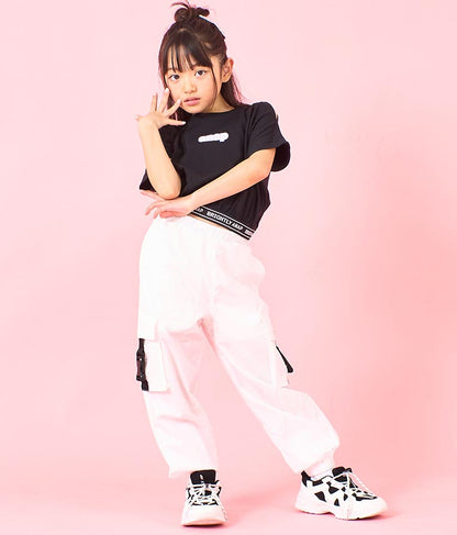 肩アキ ウエスト ロゴゴム トップス
