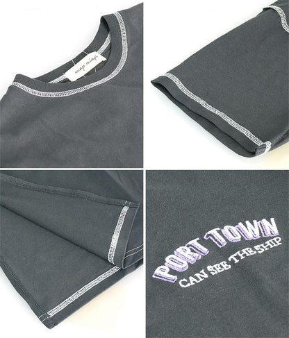 配色ステッチ ロゴ 半袖 マキシ ロング Tシャツ ワンピース