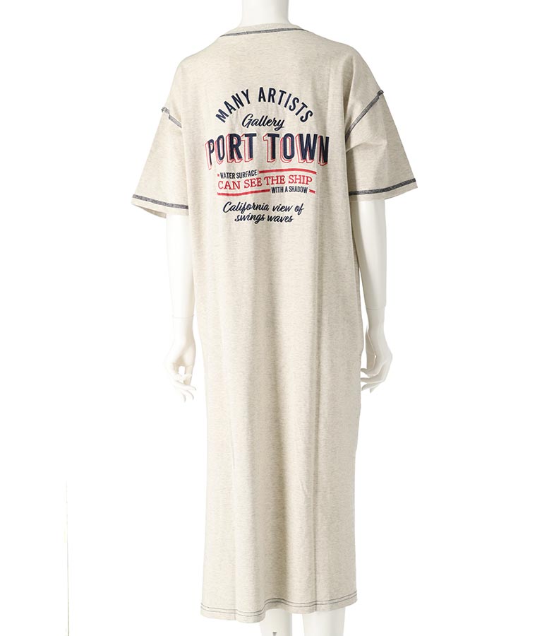 配色ステッチ ロゴ 半袖 マキシ ロング Tシャツ ワンピース 857-5932