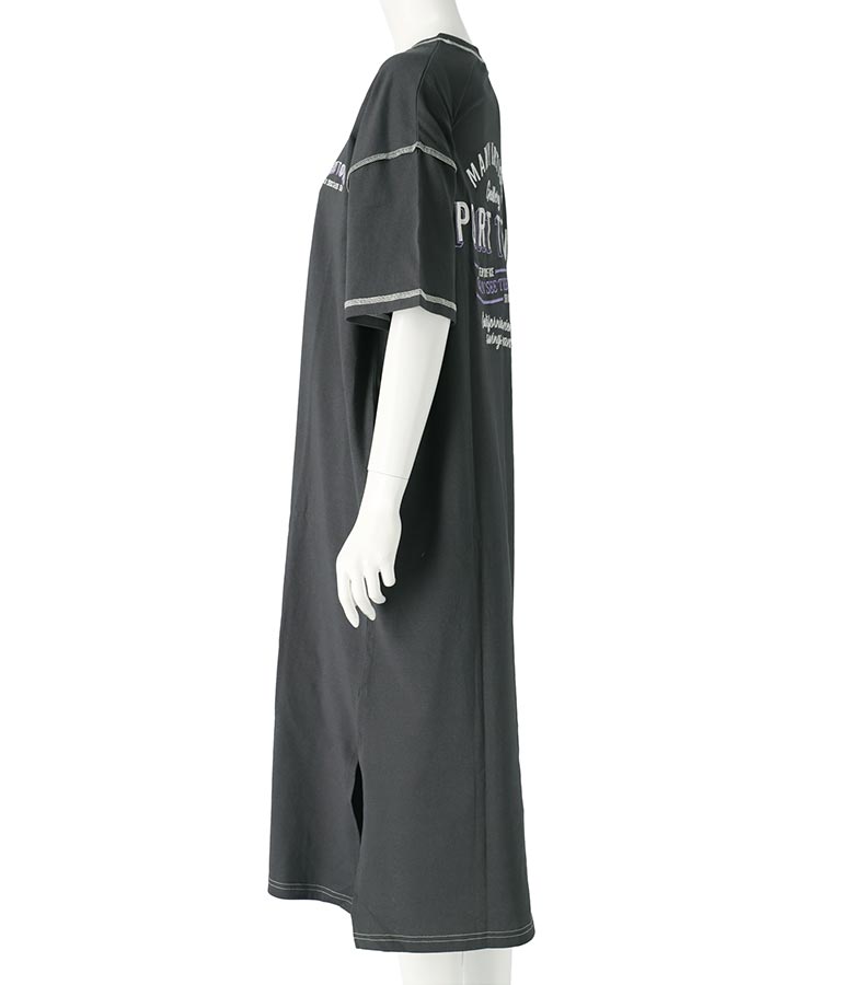 配色ステッチ ロゴ 半袖 マキシ ロング Tシャツ ワンピース 857-5932