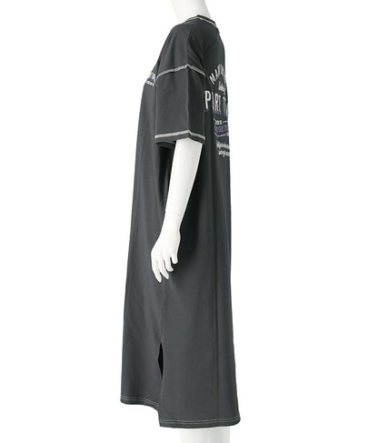 配色ステッチ ロゴ 半袖 マキシ ロング Tシャツ ワンピース 857-5932