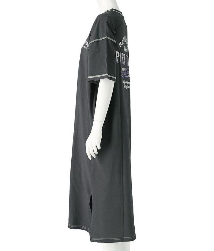 配色ステッチ ロゴ 半袖 マキシ ロング Tシャツ ワンピース 857-5932