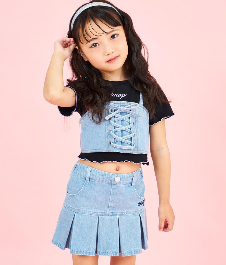 Tシャツ ×レースアップ ビスチェ セット トップス 428-3377