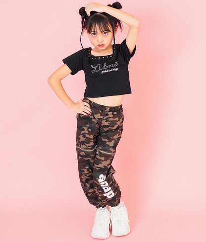 スクエアネック ラインストーン Tシャツ 423-3365