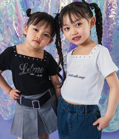 スクエアネック ラインストーン Tシャツ 423-3365