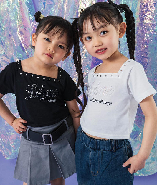 スクエアネック ラインストーン Tシャツ 423-3365