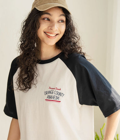 ラグラン 刺繍 ロゴ オーバーサイズ 半袖 Tシャツ 853-5931