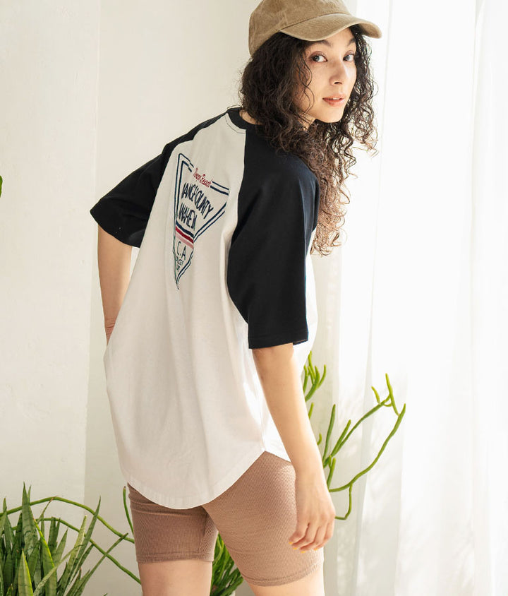 ラグラン 刺繍 ロゴ オーバーサイズ 半袖 Tシャツ 853-5931