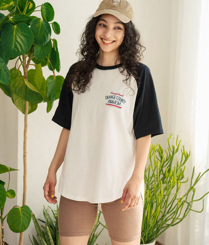 ラグラン 刺繍 ロゴ オーバーサイズ 半袖 Tシャツ 853-5931