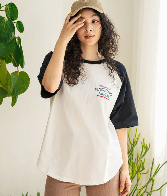 ラグラン 刺繍 ロゴ オーバーサイズ 半袖 Tシャツ 853-5931