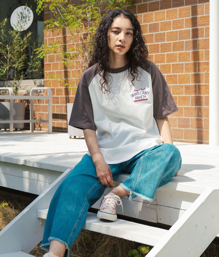 ラグラン 刺繍 ロゴ オーバーサイズ 半袖 Tシャツ 853-5931