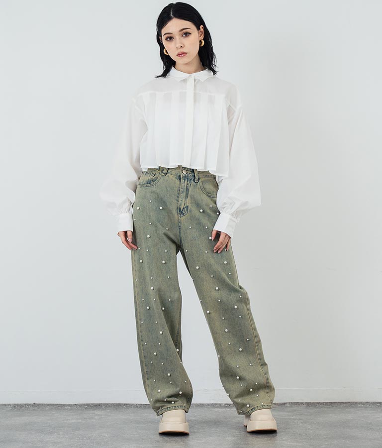 フロント パール ストレート デニムパンツ 792-9228