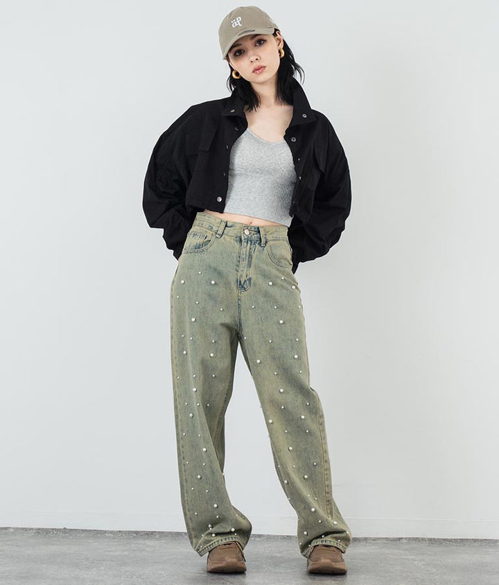 フロント パール ストレート デニムパンツ 792-9228