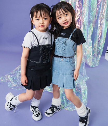 Tシャツ ×レースアップ ビスチェ セット トップス 428-3377