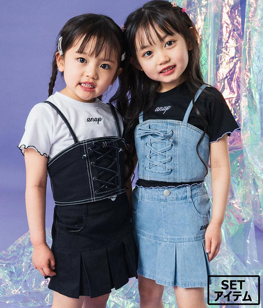 Tシャツ ×レースアップ ビスチェ セット トップス 428-3377
