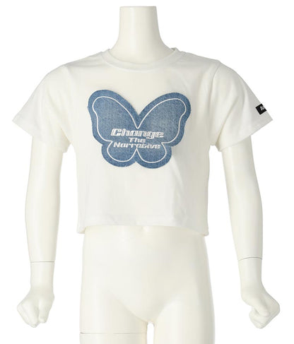 バタフライ デニム パッチ Tシャツ 423-3366