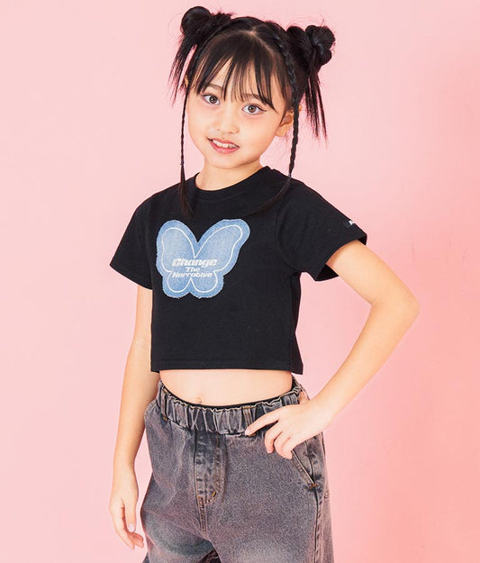 バタフライ デニム パッチ Tシャツ 423-3366