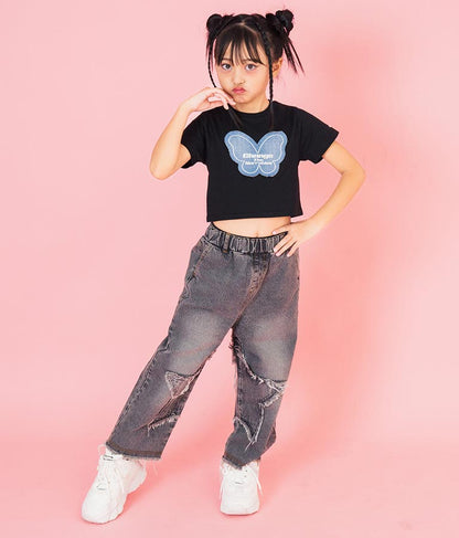 バタフライ デニム パッチ Tシャツ 423-3366