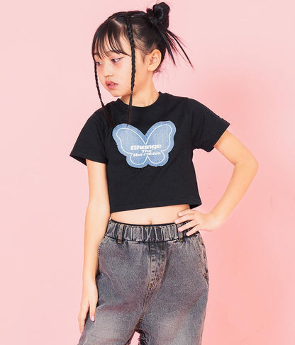 バタフライ デニム パッチ Tシャツ 423-3366