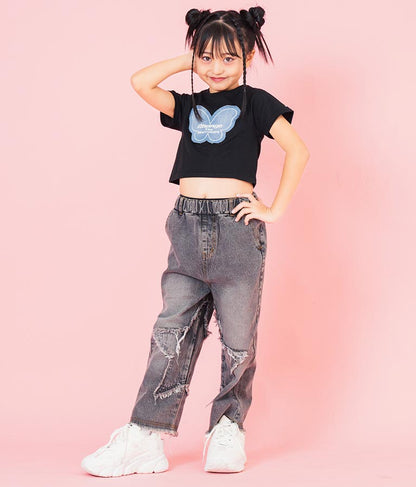 バタフライ デニム パッチ Tシャツ 423-3366