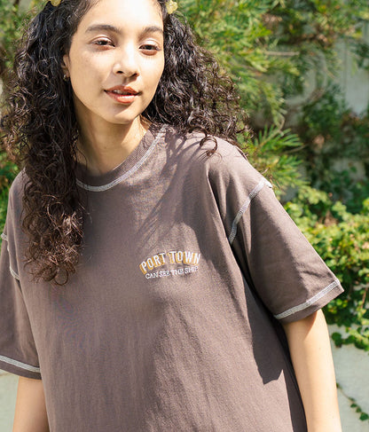 配色ステッチ ロゴ 半袖 マキシ ロング Tシャツ ワンピース 857-5932