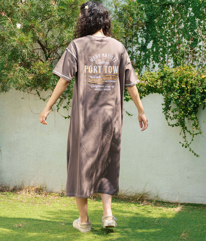 配色ステッチ ロゴ 半袖 マキシ ロング Tシャツ ワンピース 857-5932