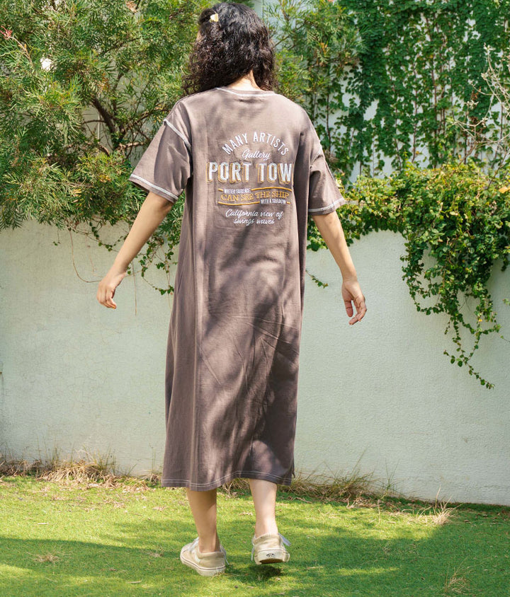 配色ステッチ ロゴ 半袖 マキシ ロング Tシャツ ワンピース 857-5932