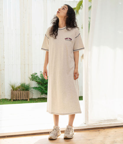 配色ステッチ ロゴ 半袖 マキシ ロング Tシャツ ワンピース 857-5932
