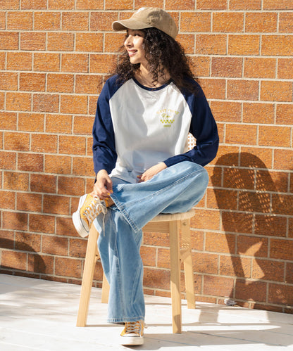 配色 ラグラン ワンポイント 刺繍 ロングスリーブ Tシャツ 853-5951