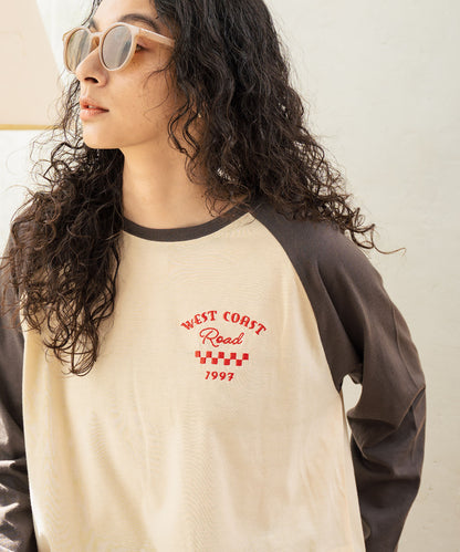 配色 ラグラン ワンポイント 刺繍 ロングスリーブ Tシャツ 853-5951