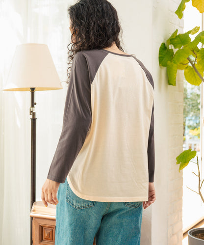 配色 ラグラン ワンポイント 刺繍 ロングスリーブ Tシャツ 853-5951