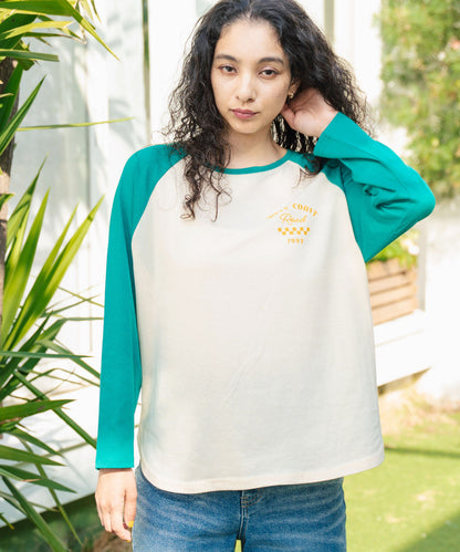 配色 ラグラン ワンポイント 刺繍 ロングスリーブ Tシャツ 853-5951
