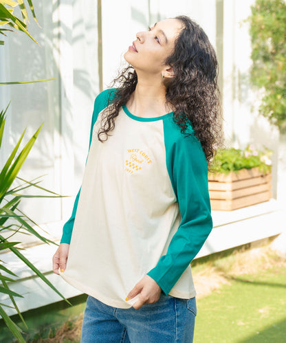 配色 ラグラン ワンポイント 刺繍 ロングスリーブ Tシャツ 853-5951