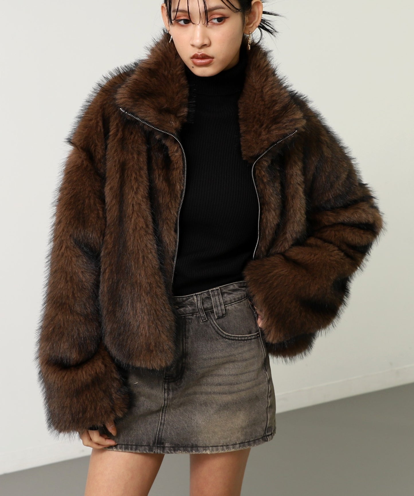 ダブルジップ ミックスファー ブルゾン 796-9431