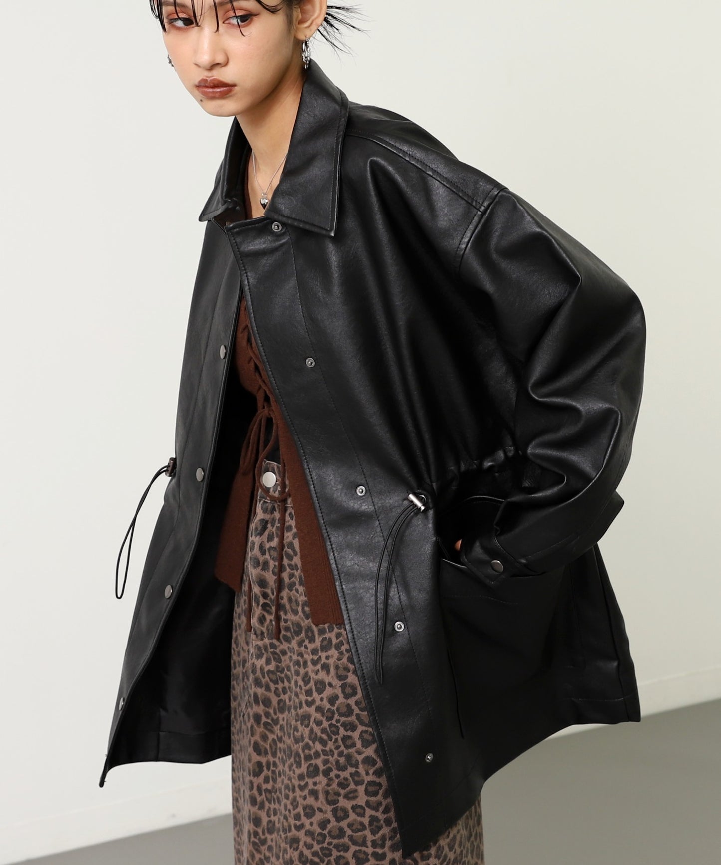 ドローストリング カバーオール フェイクレザー ジャケット 795-9433