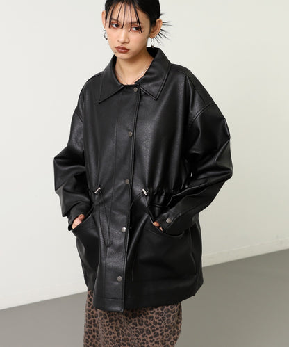 ドローストリング カバーオール フェイクレザー ジャケット 795-9433