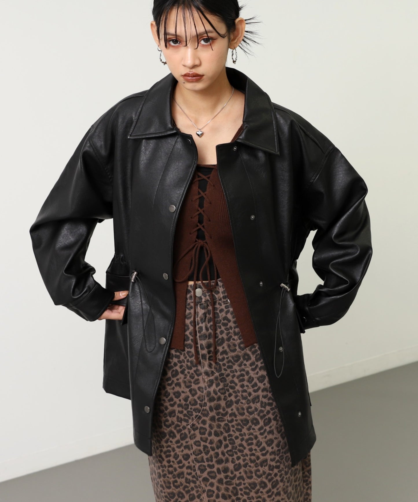 ドローストリング カバーオール フェイクレザー ジャケット 795-9433