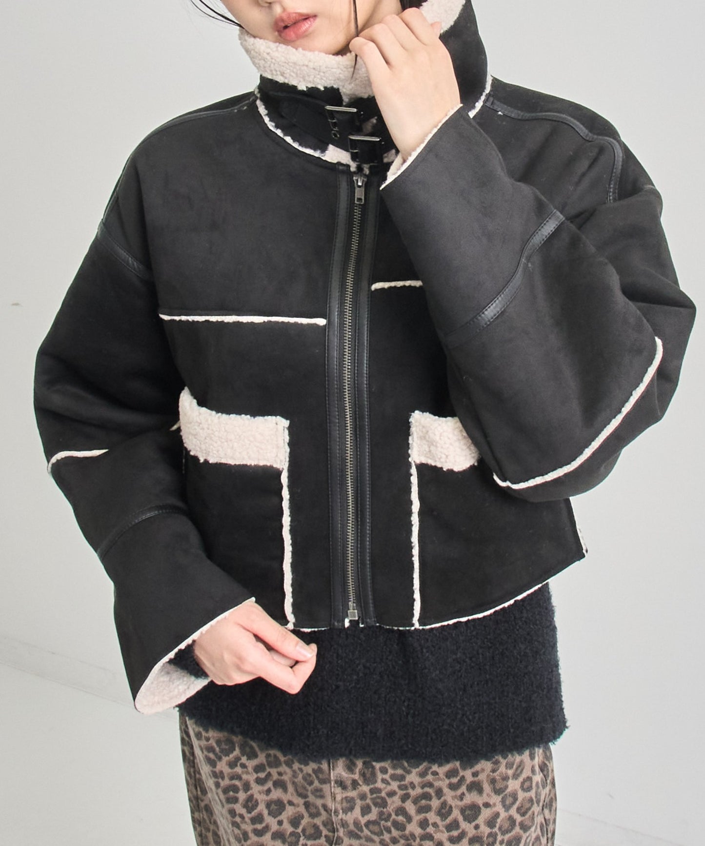 フェイク スウェード ショート丈 ムートン ジャケット 796-9430